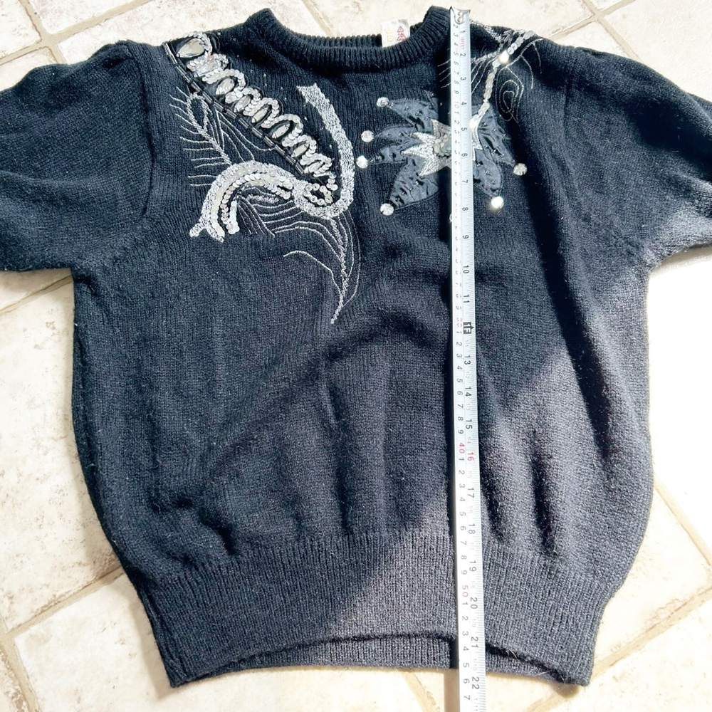 Vintage 80’s Cross Roads Black & Silver Embellished Sweater Size M Sequins - Picture 10 of 11